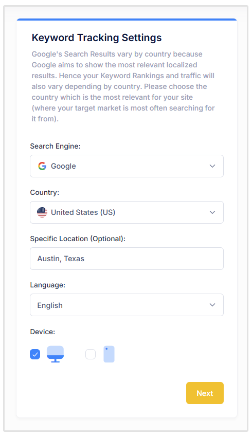 Configurar el seguimiento de palabras clave local